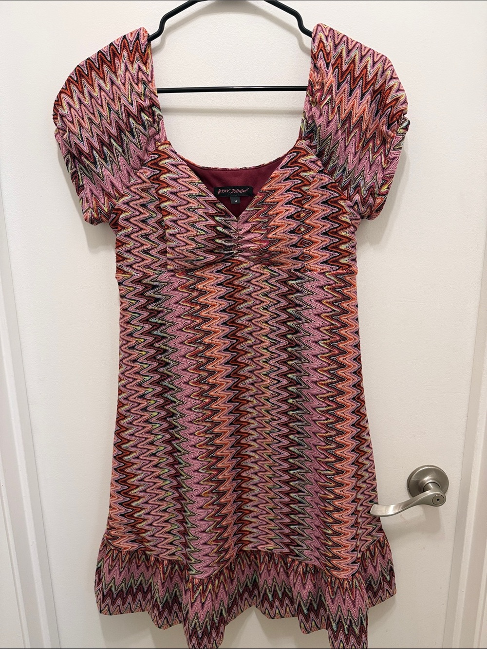 Vintage Betsey Johnson Pink Zigzag Knit Mini Dress